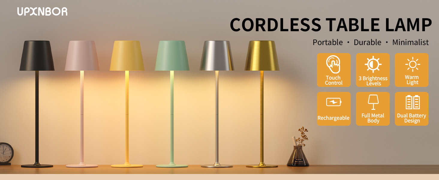 Світлодіодний настільний світильник акумуляторний бездротовий чорний, диммується, водонепроникний IP54