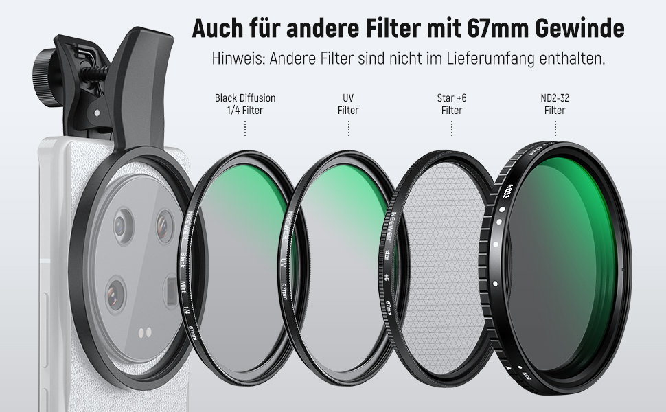 NEEWER 67mm Кріплення для CPL фільтра для смартфонів: циркулярний поляризаційний фільтр для об'єктивів камери, фотографія, сумісний з Android, Samsung Galaxy S25 Ultra, Google Pixel, Huawei, Xiaomi