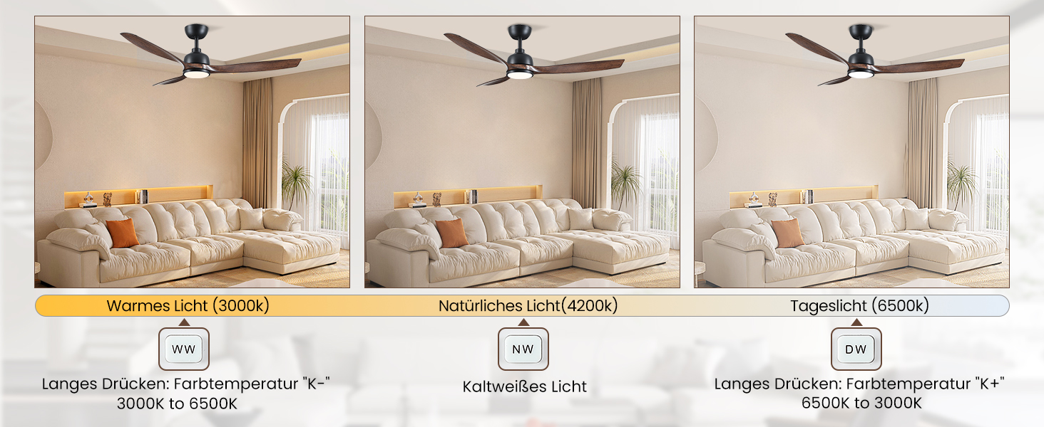 Стеляний вентилятор CJOY з підсвічуванням, 107 см, з пультом керування, тихий, DC, реверсивний, пам'ять 3CCT, диммування, 6 швидкостей, таймер для спальні (132 см - чорне дерево)