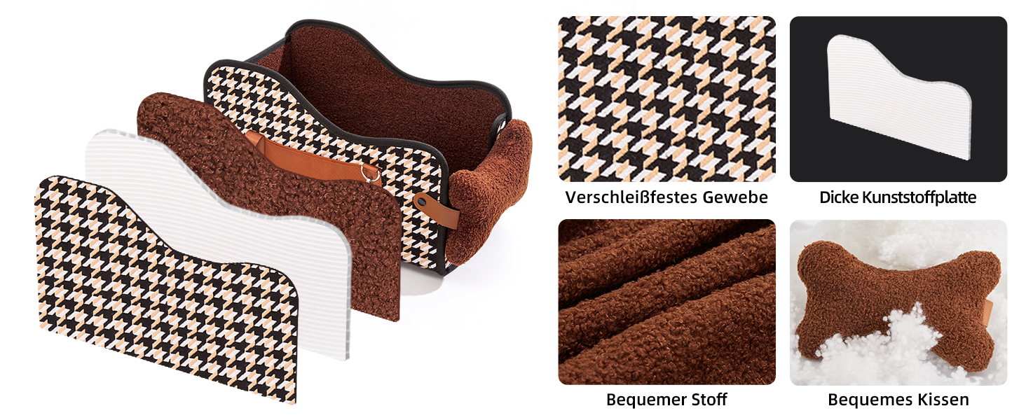 Автокрісло для собак та котів GGW | Безпечне автокрісло для маленьких собак та котів, водонепроникне, з бічними кишенями та швидкою установкою (сумісне з 99% підлокітників) (Колір: Коричневий, Стиль: Класичний)