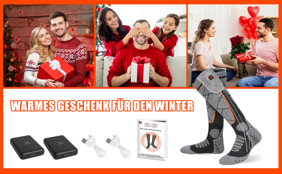 Гріючі шкарпетки з акумулятором 6000mAh, електричні гріючі шкарпетки для жінок та чоловіків, 3 режими нагріву, для зимових видів спорту на відкритому повітрі, помаранчевий + сірий