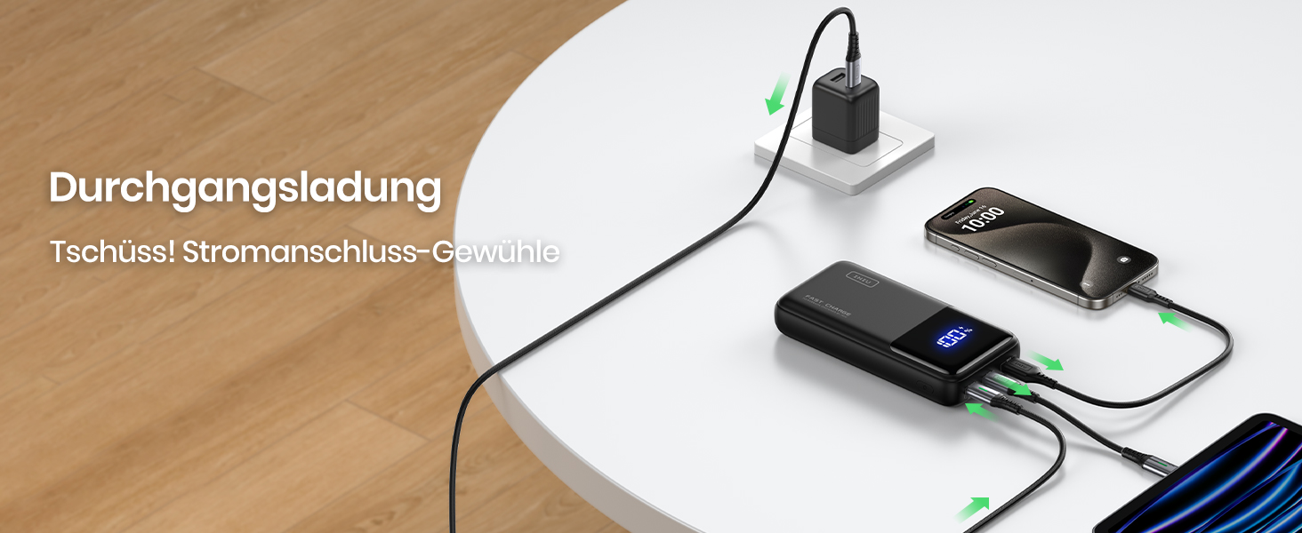 Повербанк INIU 65W 20000mAh для ноутбуків та смартфонів, швидка зарядка USB-C для MacBook, Steam Deck, iPhone, Samsung, iPad