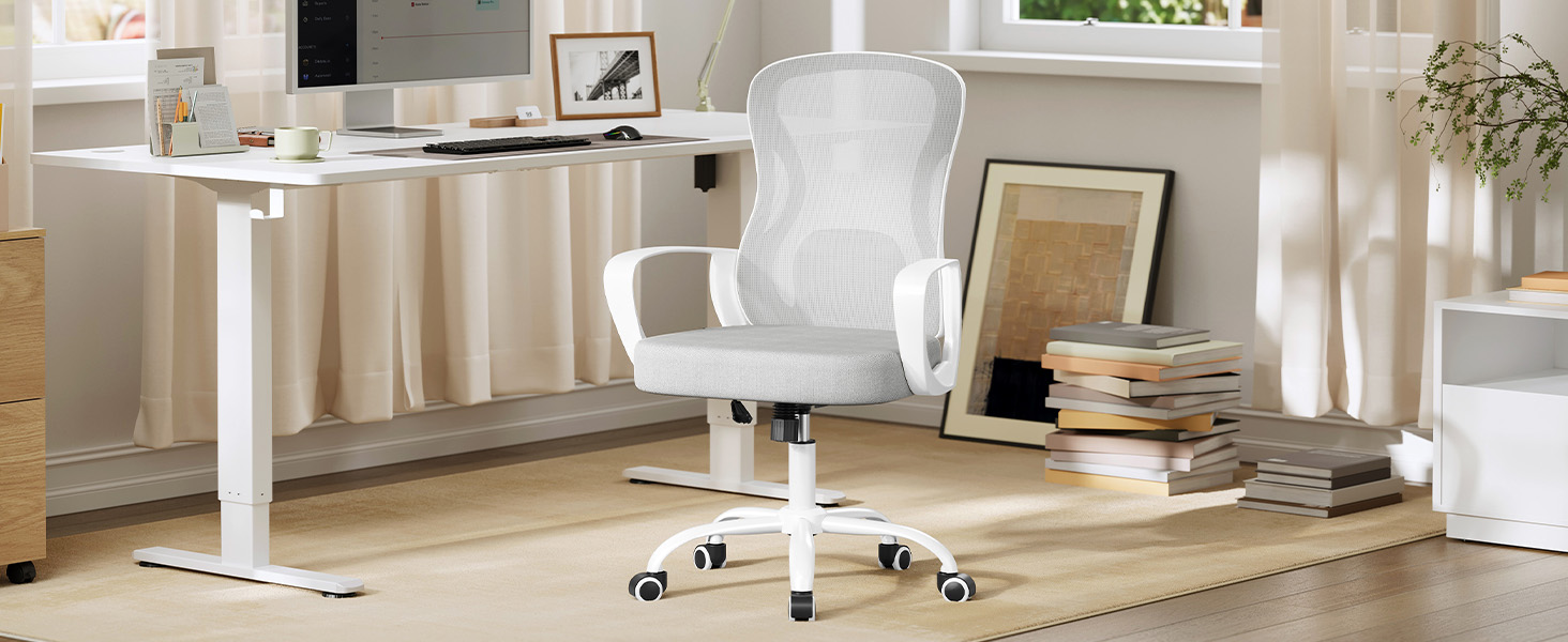 Офісне крісло SONGMICS з ергономічною підтримкою спини, дихаюча сітка, регульована підголівник, для дому та офісу, OBN041B01 (Тауновий сірий)