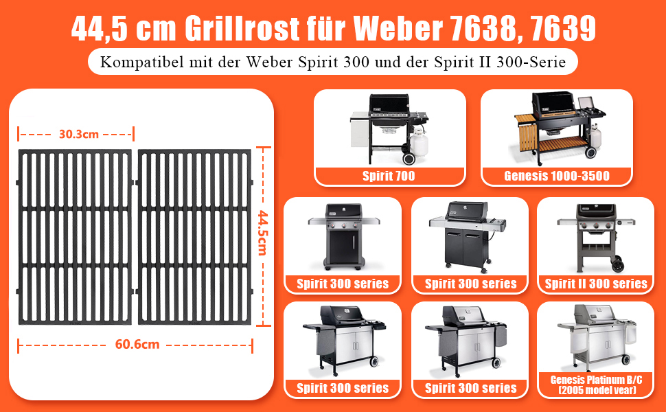 Решітка для гриля Weber Spirit ⅠⅡ 200 серія, Spirit E210/220 S210/220, Jamie Oliver HOME 2 (44,5x30 см)