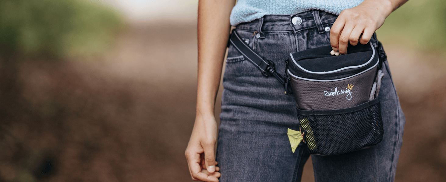 Сумка для ласощів для собак Rudelkönig - практична сумка для прогулянок та дресирування, з дозатором кульок, для підвішування, сірий колір