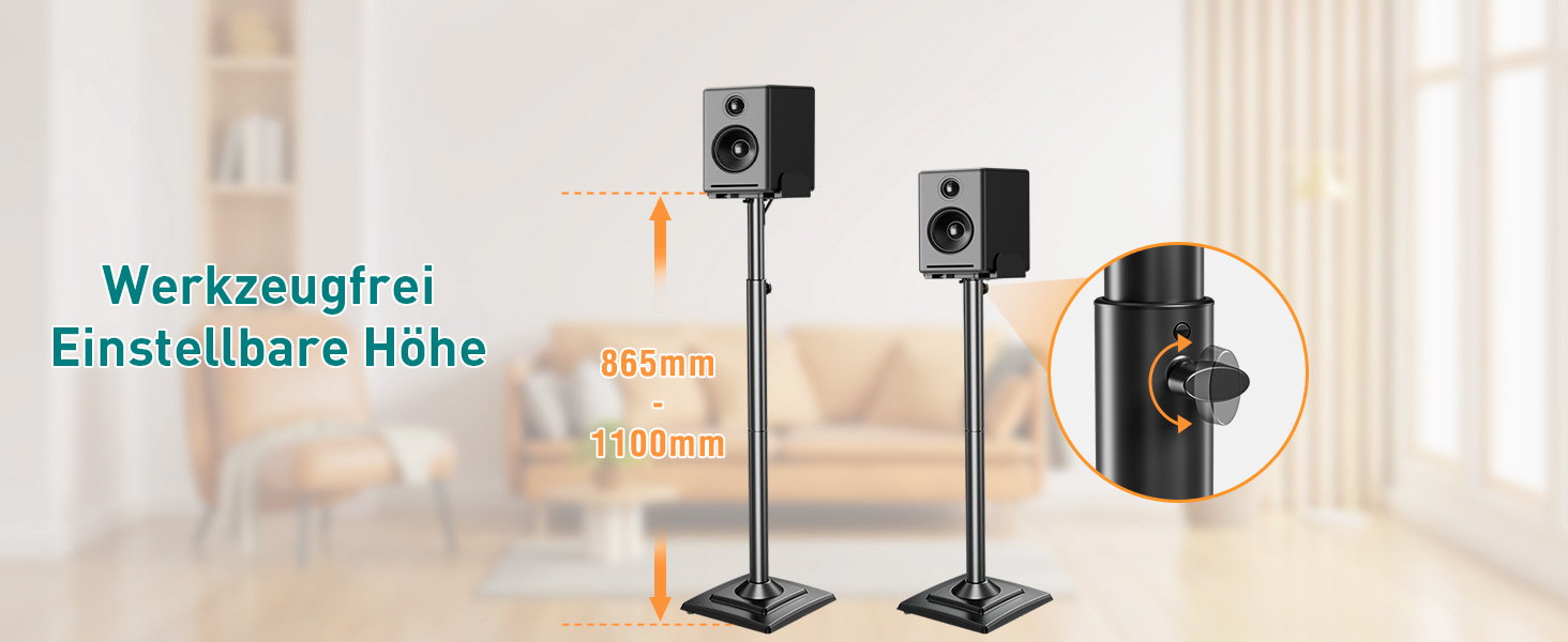 Підставка для колонок ELIVED, регульована висота, з висувною платформою та внутрішнім каналом для кабелів, 5 кг, 1 шт.