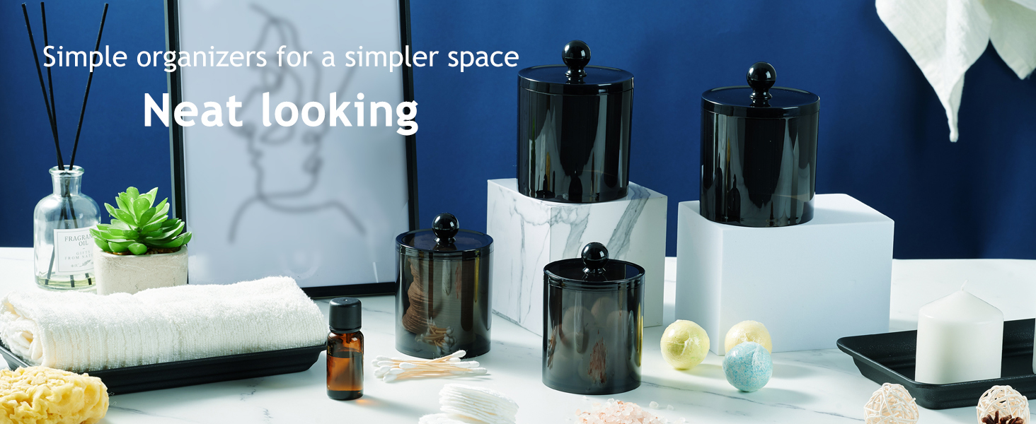 Організатор для косметики ALINK: 3 склянки для ватних паличок, бавовняних дисків та аксесуарів для макіяжу, чорний колір