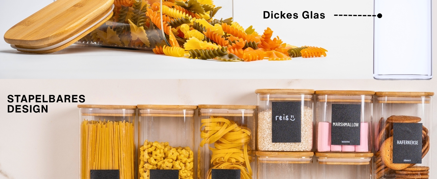 Скляні банки для зберігання Deco haus® з кришкою, набір 6 шт. [+ЕТИКЕТКИ] - 10x21 см