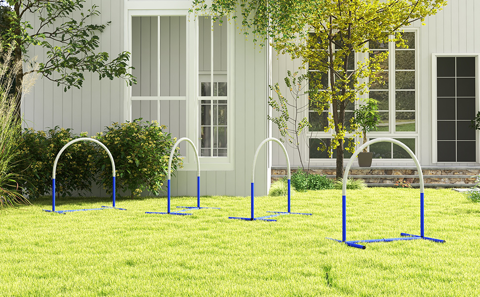 Набір для аджиліті для собак PawHut: 4 елементи, 88x64x95 см (блакитний+білий)