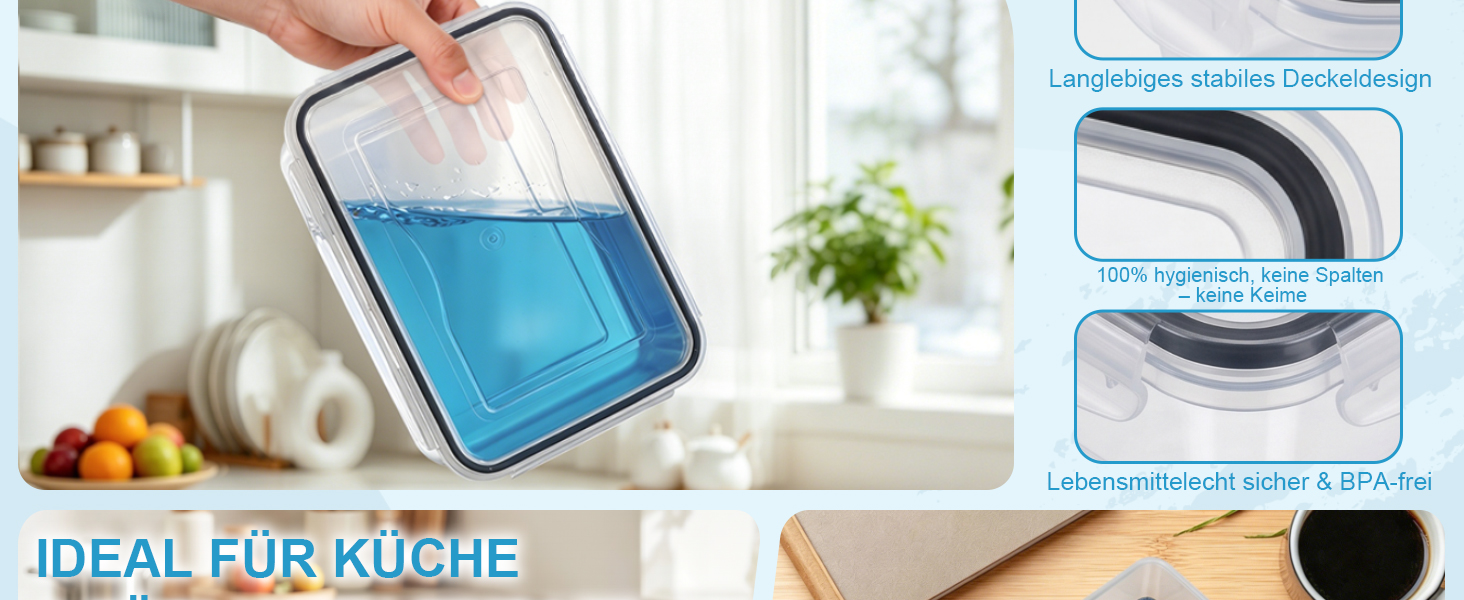 Контейнери для зберігання продуктів Hotec Frischhaltedosen 10 шт x 1л, герметичні, з кришками, для холодильника, морозилки, мікрохвильовки