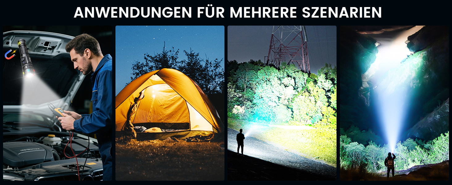 Ліхтар LED VASTFIRE 500000 люменів, тактичний, водонепроникний IP67, з LCD дисплеєм та магнітом, 30W, чорний