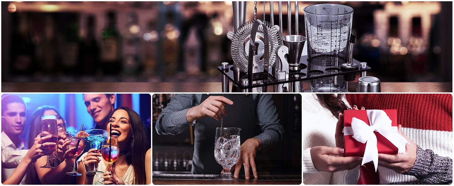 Набір для коктейлів Ohuhu 17 частин, преміум-набір бармена з нержавіючої сталі, аксесуари для приготування коктейлів, подарунок для жінок та чоловіків