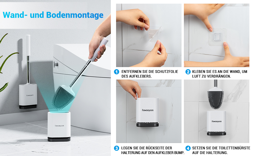 Набір щіток для унітазу Fowooyeen: силіконові, настінні, плоскі, з сердечком, елегантний дизайн, без свердління, 2 шт. (білий матовий)