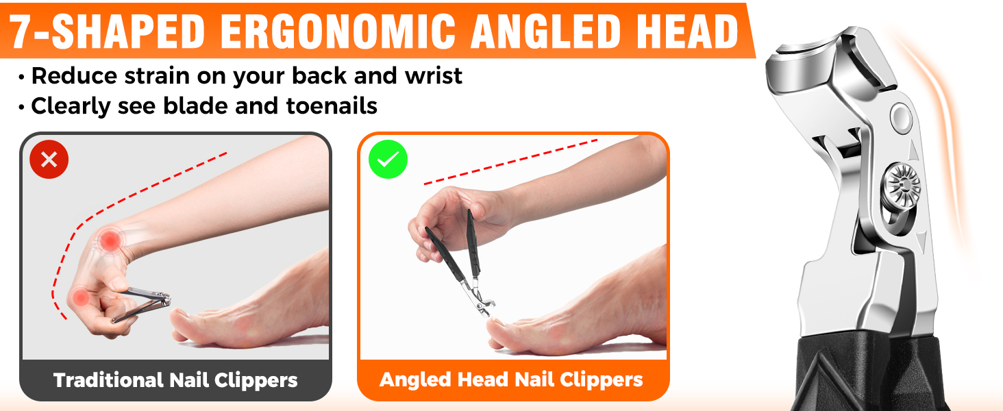 Професійний нігтеріз для нігтів, DRMODE для товстих нігтів, для людей похилого віку, з широким отвором, гострий, з похилою клинком, довга ручка (чорний)