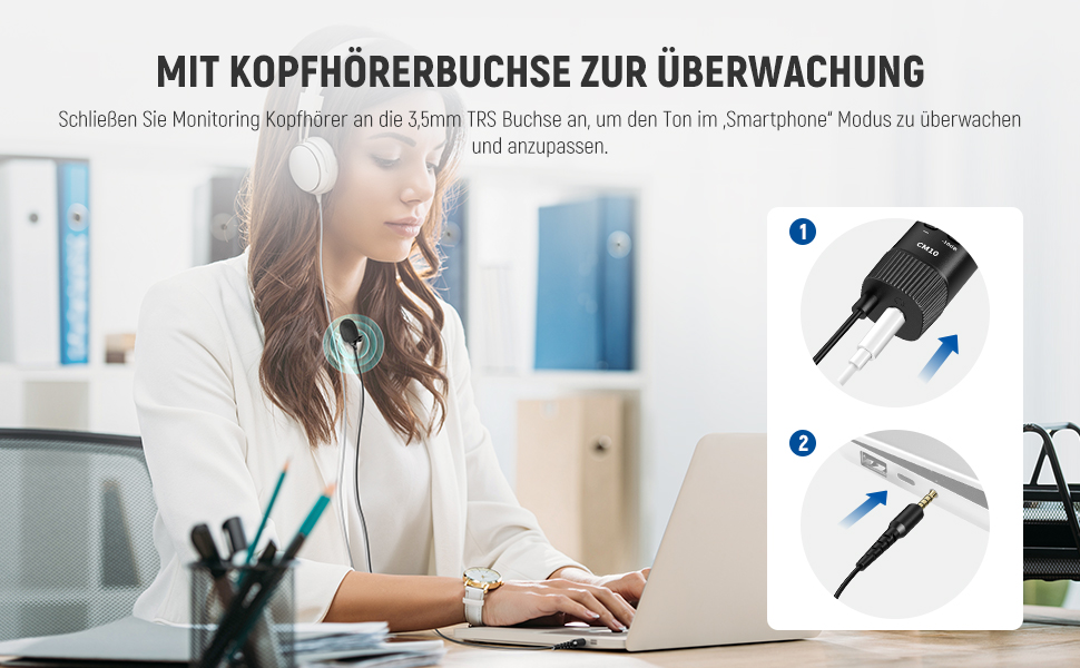 NEEWER Мініатюрний USB-C Лавалерний Мікрофон 2 шт. для iPhone 16 15 Pro Max, Android, Телефонів, Планшетів, ПК, з кабелем 2м (CM10 з 3.5mm TRRS штекером)