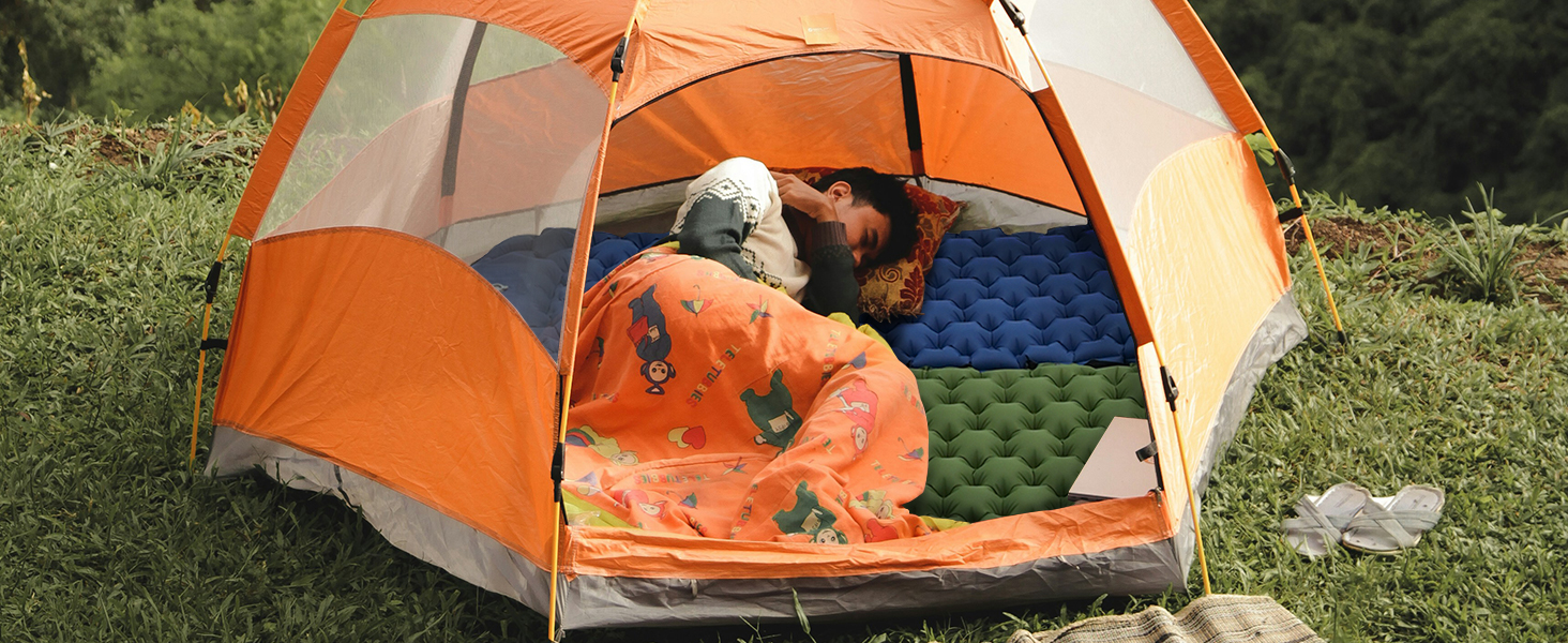 Килимок туристичний самонадувний Ciskotu 8 см з подушкою для кемпінгу, пікніків та подорожей (синьо-сірий)