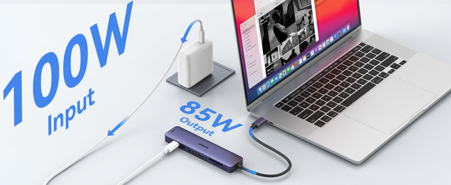MOKiN USB-C хаб 6-в-1 з HDMI 4K, 2xUSB 3.0, USB 2.0, SD/MicroSD, для MacBook, XPS та інших пристроїв (фіолетовий)
