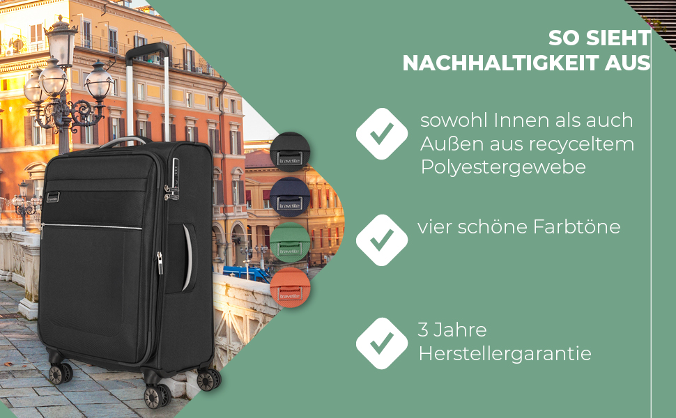 Валіза Travelite MIIGO велика з розширенням, екологічна, 4 колеса, TSA-замок, 77 см, 90-96 літрів, колір: Матча (зелений)