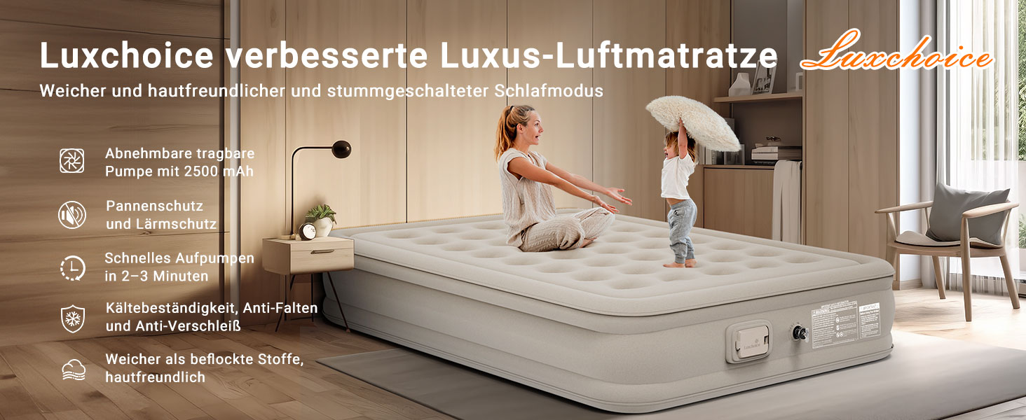 Надувна ліжко 2 особи, самонадувна повітряна матрац з портативним насосом, антизносний матеріал преміум-якості, для кемпінгу та дому. Подвійне ліжко для гостей