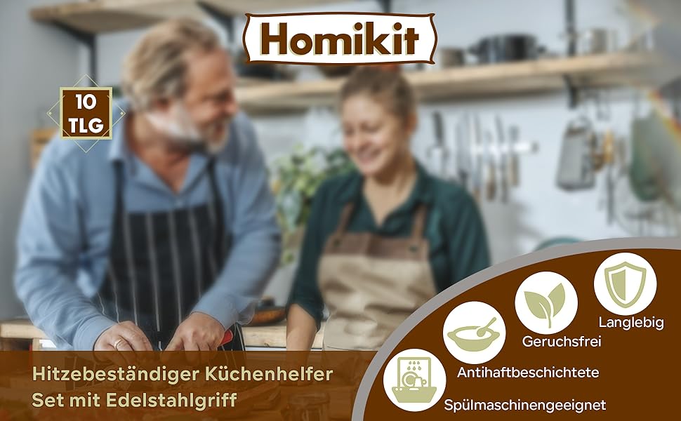 Набір кухонного приладдя Homikit 10 шт. силіконове з нержавіючої сталі, червоний - антипригарне, жаростійке, для посудомийної машини