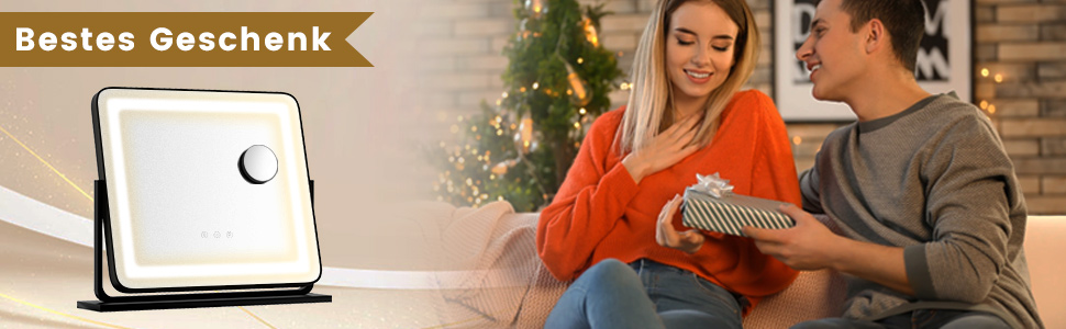 Дзеркало для макіяжу COSTWAY з підсвіткою, 3 режими світла, 5X збільшення, сенсорне керування, поворотне на 360°, 56x48 см