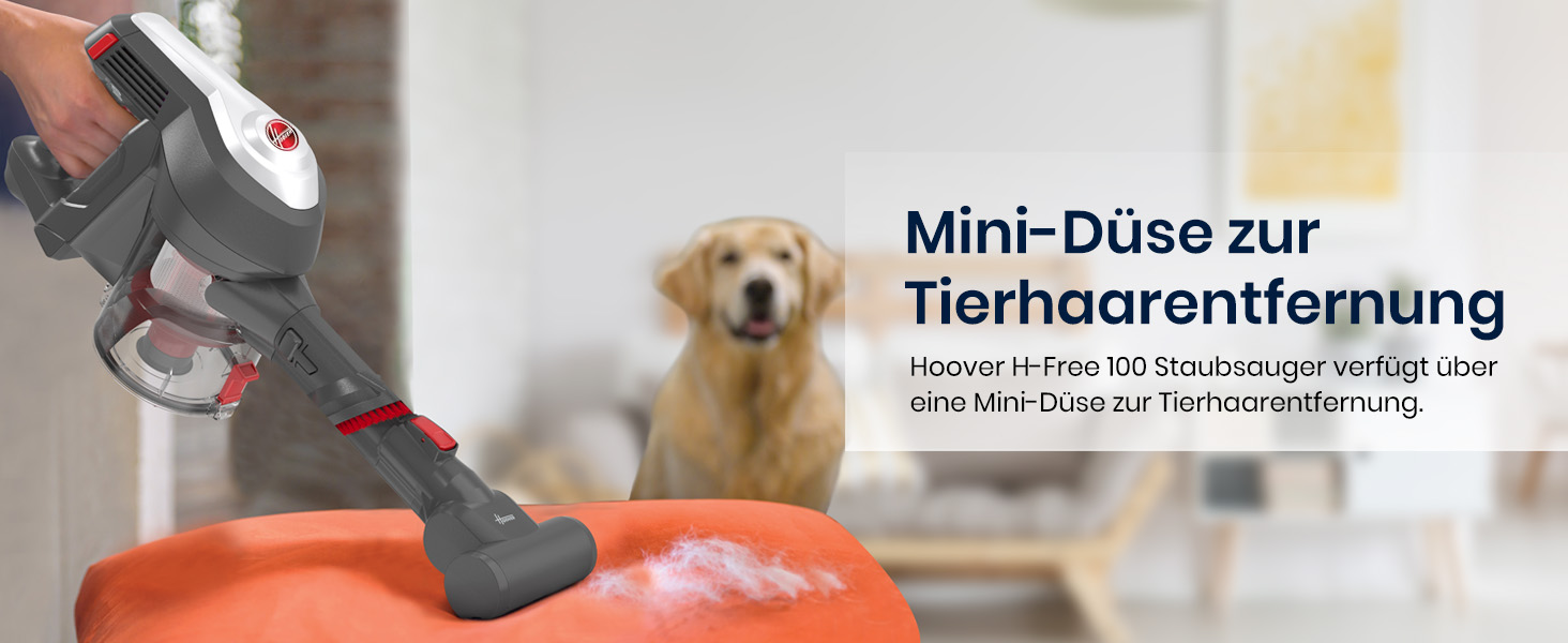 Бездротовий пилосос Hoover H-Free 100 5-в-1 з турбо-режимом та LED-щіткою | 40 хв роботи, XL контейнер 0,9 л, спеціаліст з видалення шерсті тварин для килима/авто/дивану/стіни, легкий бездротовий пилосос для дому та тварин