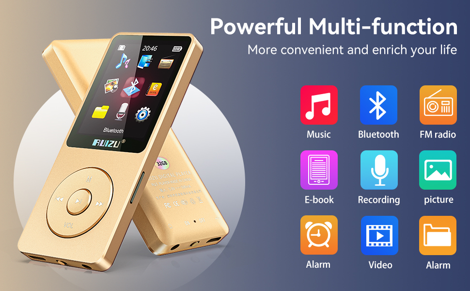 MP3-плеєр 64GB з Bluetooth 5.3, легкий (30г), до 80 годин роботи, 1.8