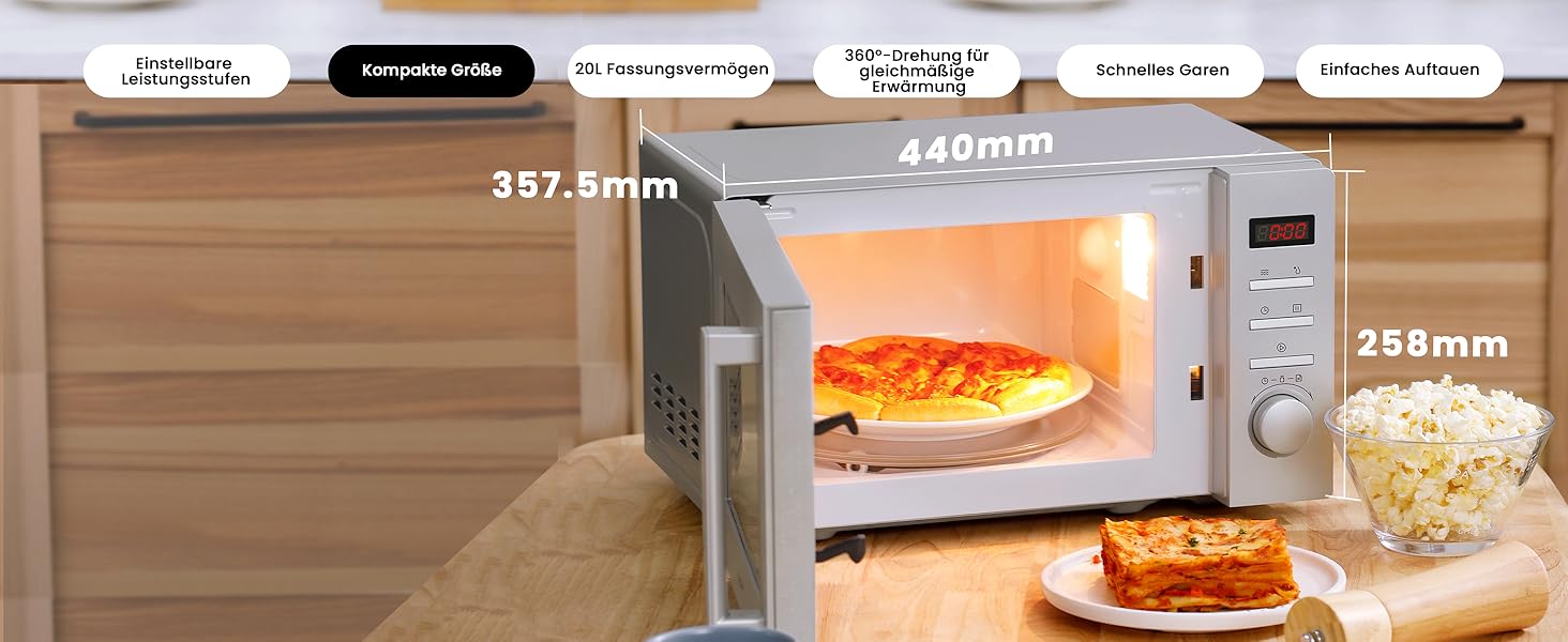 Мікрохвильова піч Comfee CMSN 20di White - 20л, 700W, білий колір, LED-дисплей, 8 меню, таймер, внутрішнє освітлення