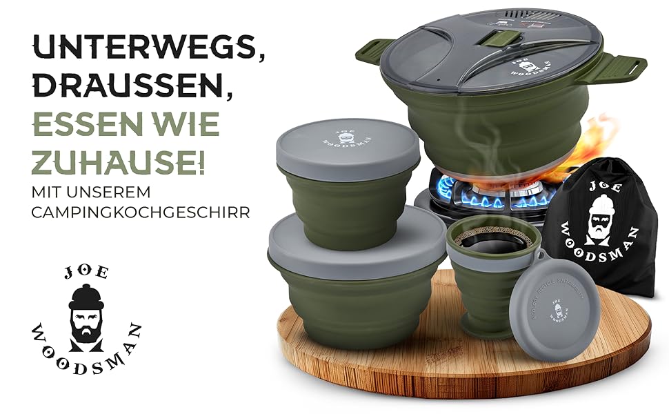 Набір посуду для кемпінгу Joe Woodsman: легкий, складаний, для туризму та подорожей