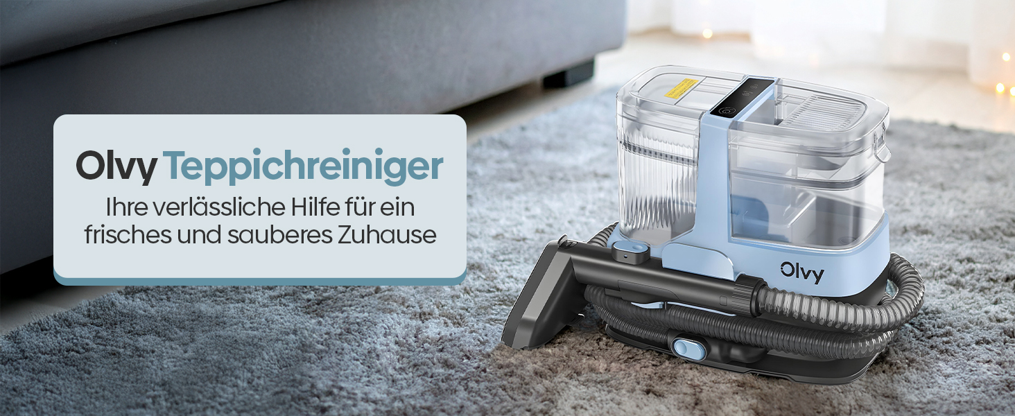 Olvy Teppichreiniger 2.0 - Потужний очищувач килимів з 17000 Па, шлангом 1.6м, кабелем 4м, функцією самоочищення та 500мл миючого засобу - для килимів, диванів, матраців та авто