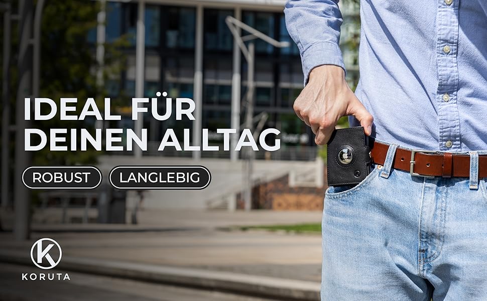 Гаманець Koruta Slim з RFID захистом та відділенням для монет (Carbon, Чорний) + AirTag. Картхолдер для чоловіків та жінок