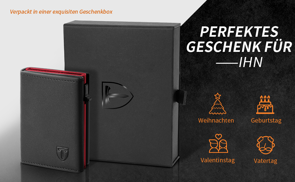 Чоловічий гаманець TENBST: Slim модель з RFID захистом, відділенням для монет та 8 відділеннями для карток (Червоний)