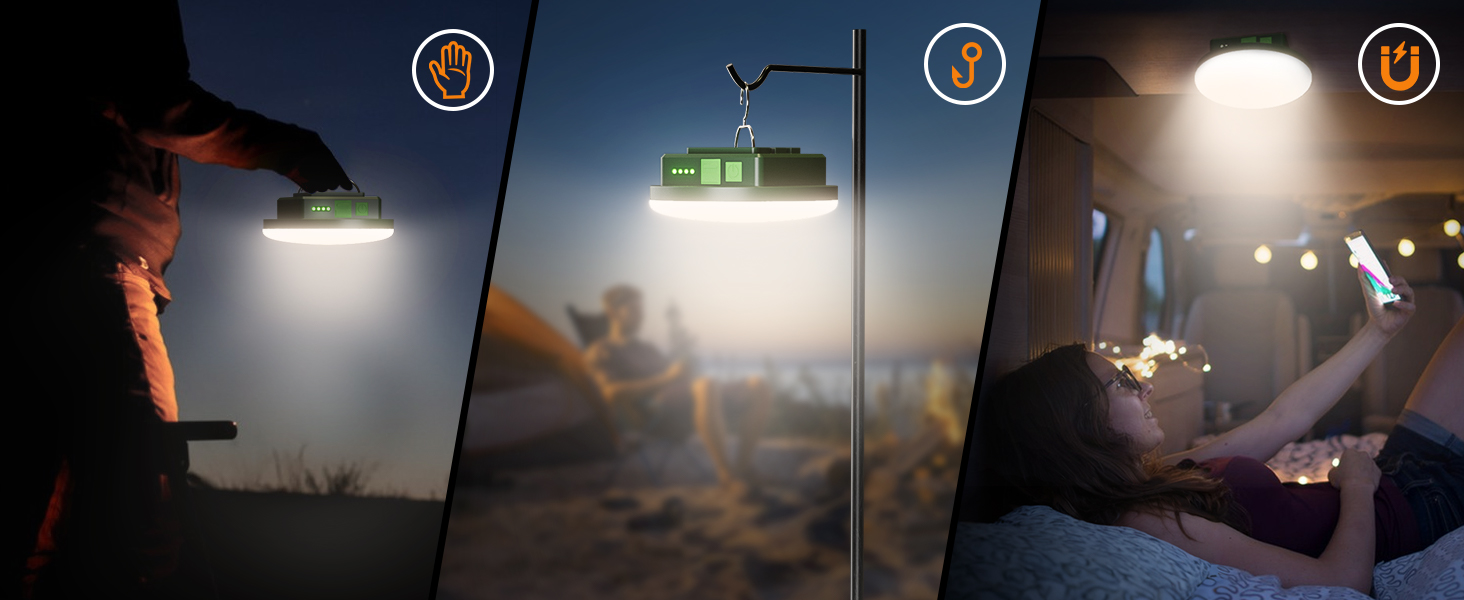 LED кемпінг-ліхтар Eventek 12000mAh, 4000LM, водонепроникний IPX5, 4 режими, магніт, акумуляторний, для намету, походів, аварій