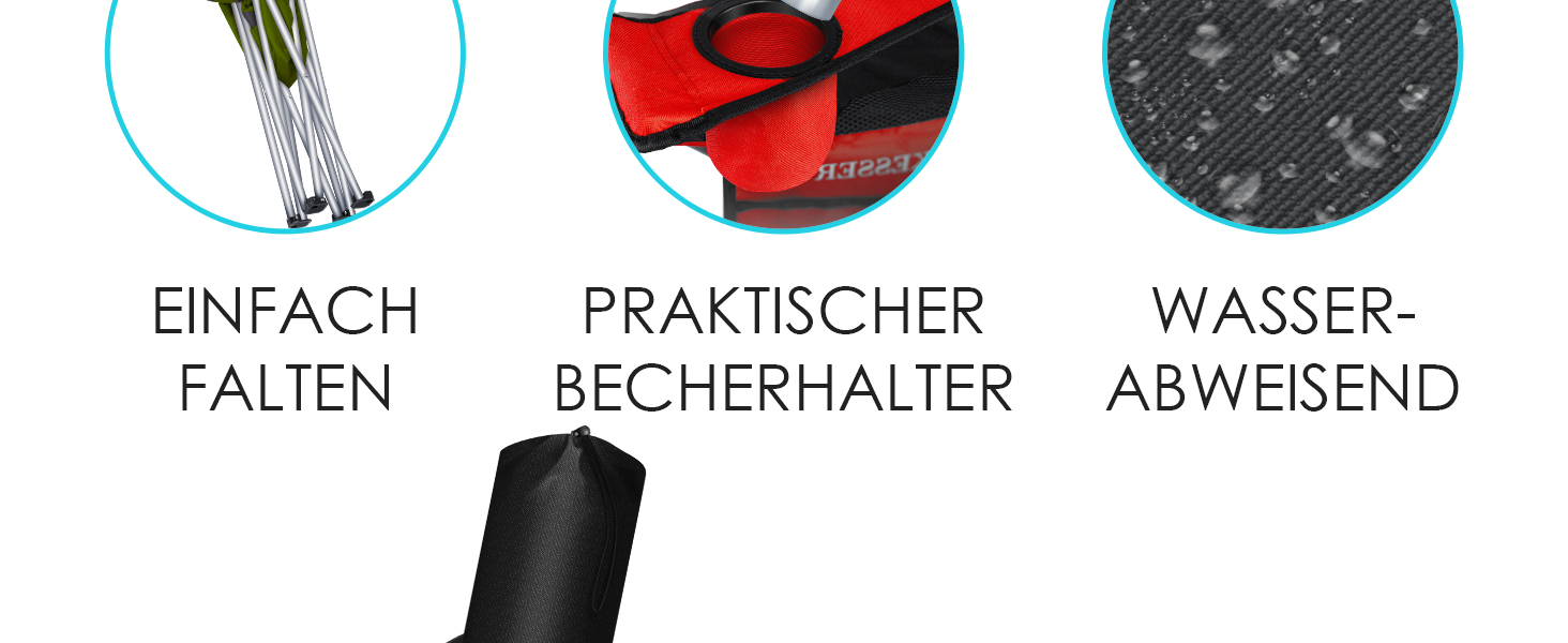Крісло кемпінгове складне KESSER® до 150 кг, з підлокітниками, високою спинкою, сіре/чорне. З підсклянником та сумкою