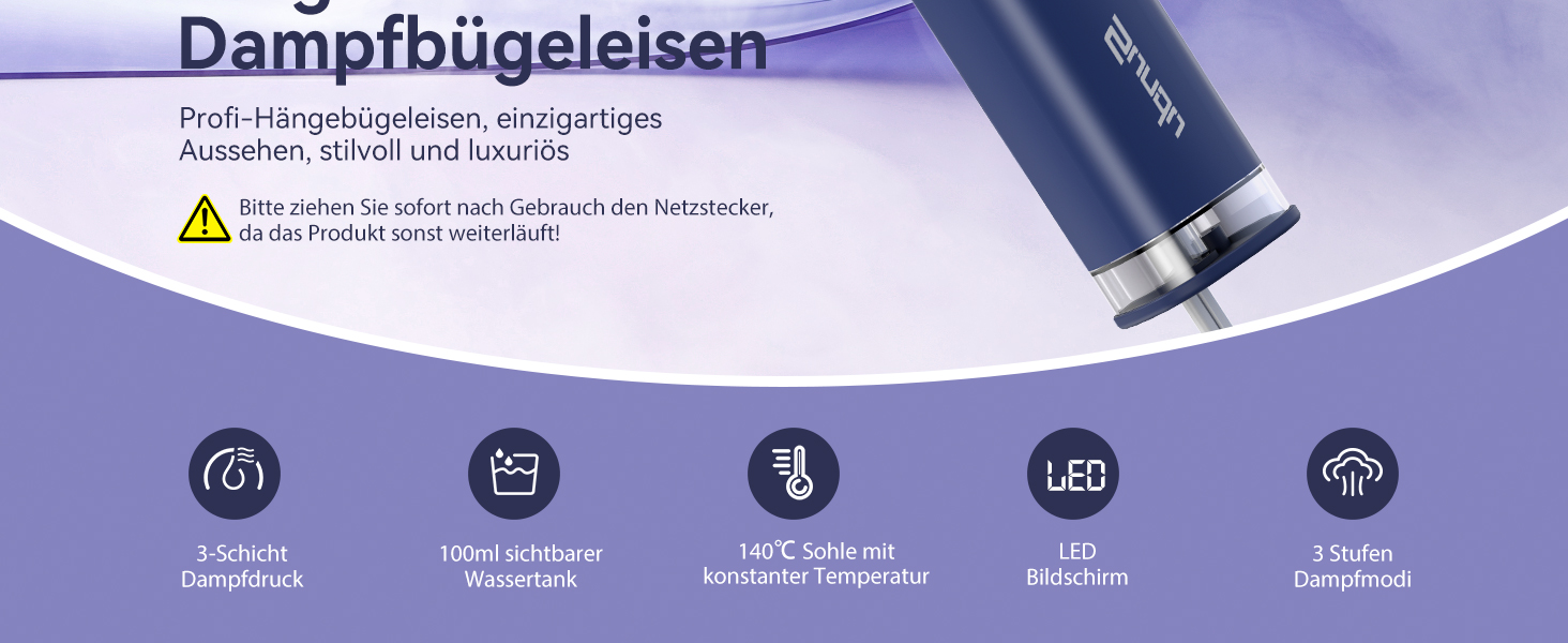 Праска Sundu Steamer: 2-в-1 відпарювач та праска для одягу, мобільна, з LED дисплеєм, 4 режими, блакитна