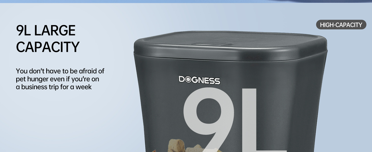 Автоматичний дозатор корму для собак DOGNESS 9L, з таймером, великий, програмований, контроль порцій, чорний