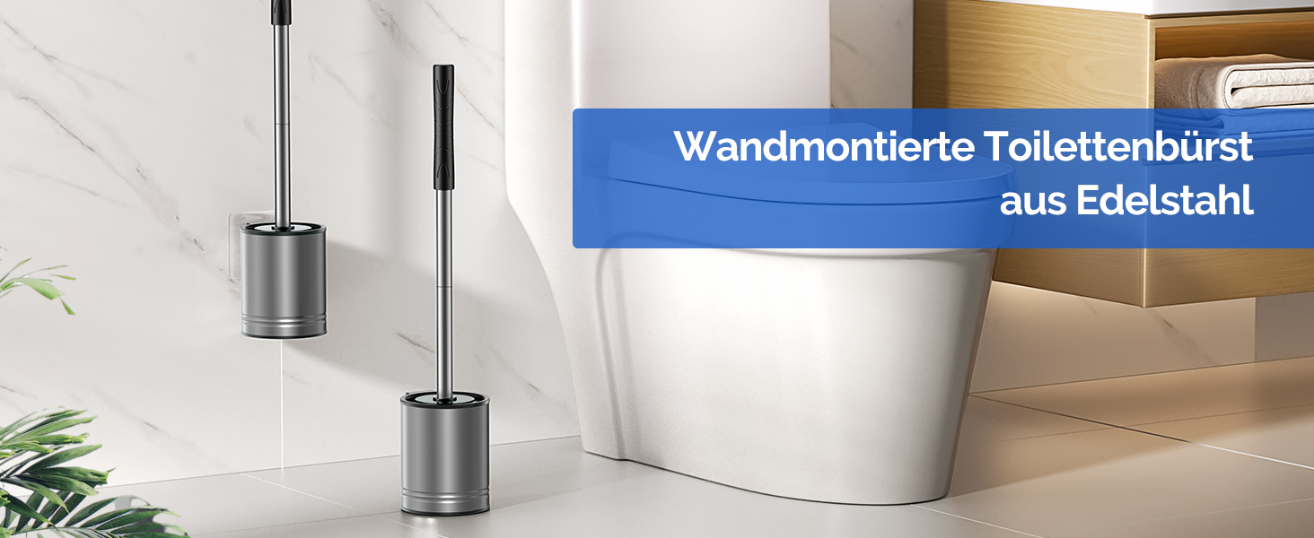 Набір для туалету Hamitor: щітка для унітазу з силікону та нержавіючої сталі, настінний монтаж без свердління, швидковисихаючий тримач, сріблястий