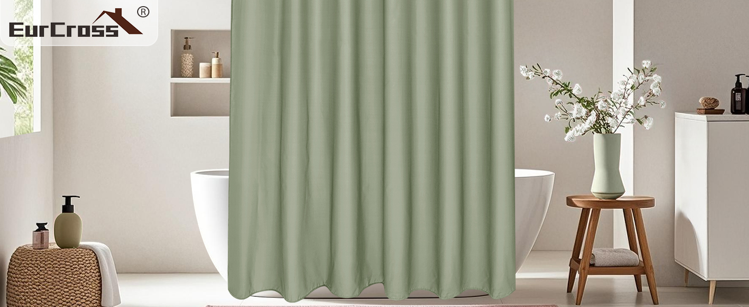 Штора для душу EurCross 180x200 см водонепроникна текстильна зелена з кільцями (1 шт)