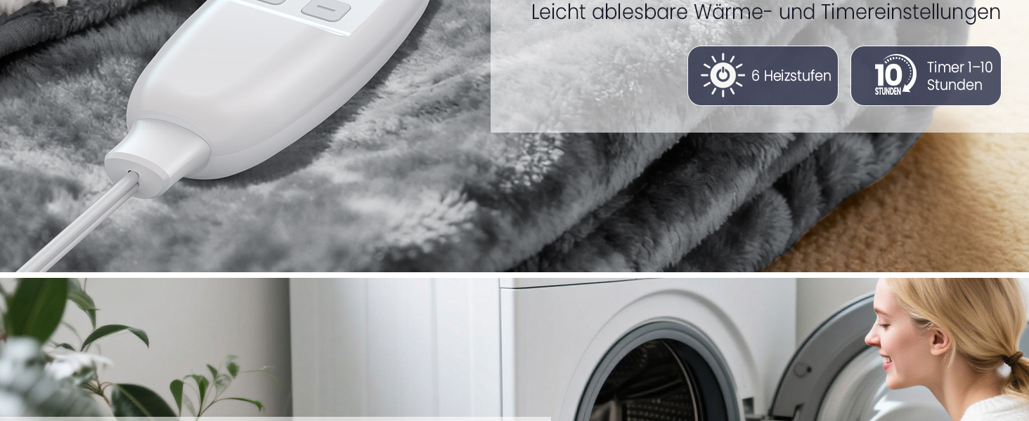 Електрична ковдра AnySun з підігрівом 180x130 см з автовимкненням, 6 режимів нагріву, таймер 10 годин, захист від перегріву, для ліжка, дивану, машинне прання, сіра