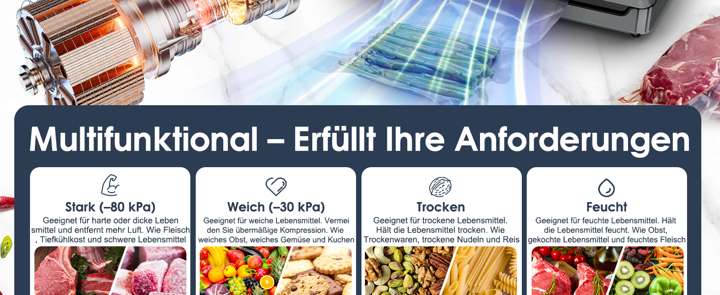 Вакуумний пакувальник YASHE 80KPA з магнітною кришкою, 10-в-1, подвійна зварювальна лінія та подвійна поршнева помпа, зберігання рулонів, для зберігання продуктів