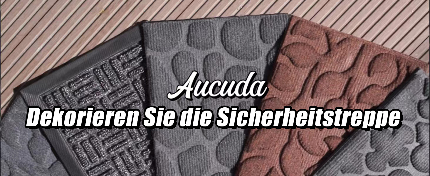 Гумові килимки на сходи AuCUDA 6 шт, 76x22 см, зовнішні, антиковзкі, стійкі до погодних умов, сірі смужки