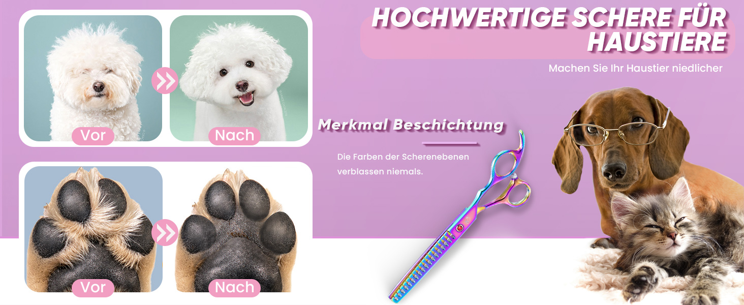 Професійна ножиця Chunker для грумінгу собак середніх та великих порід, з японської сталі 440C, кольорова (Rainbow)