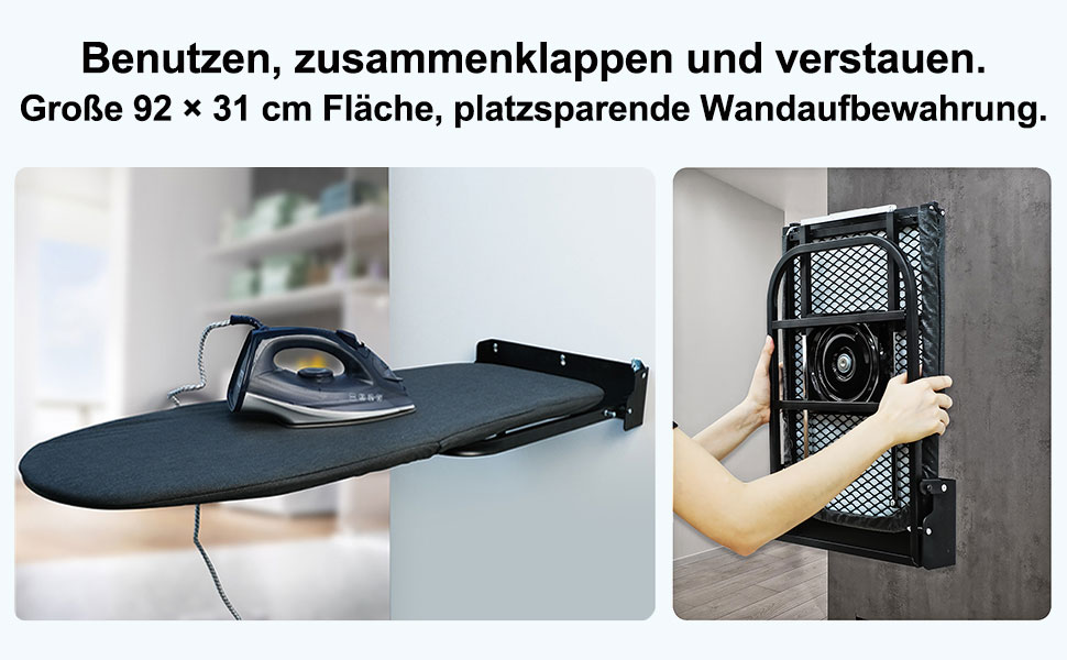 Настінна розкладна дошка для прасування Wandmontierbares Faltbügelbrett, 92 x 31 см, чорна