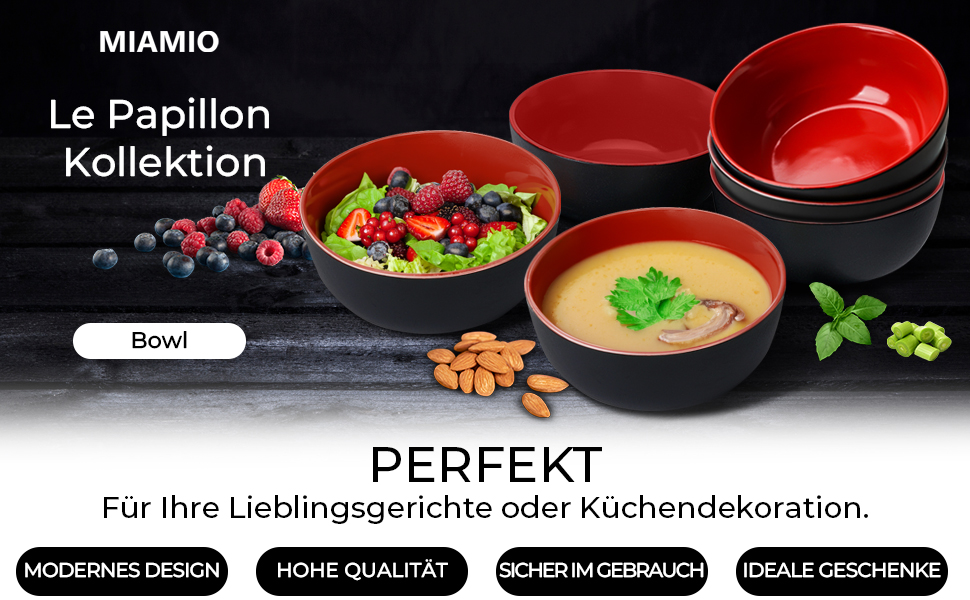 MIAMIO Le Papillon - Набір мисок для сніданку з кераміки (6 шт) 500 мл - Миючі в посудомийній машині та придатні для мікрохвильової печі