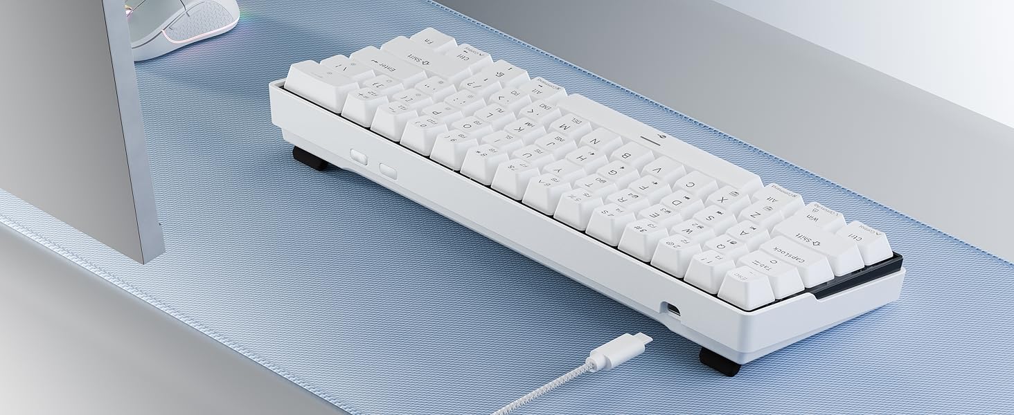 KEMOVE K61SE - Механічна ігрова клавіатура: 61 клавіша, Red Switch, RGB, Anti-Ghosting, US-Layout, для PC, білий корпус