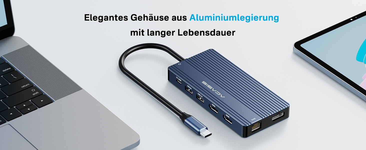 Хаб USB-C ACASIS DS0202 з двома виходами HDMI та DP (4K60Hz), Ethernet, 3 USB, 10Gbps, 100W PD, SD/TF, Audio, для MacBook/Dell/HP/Lenovo