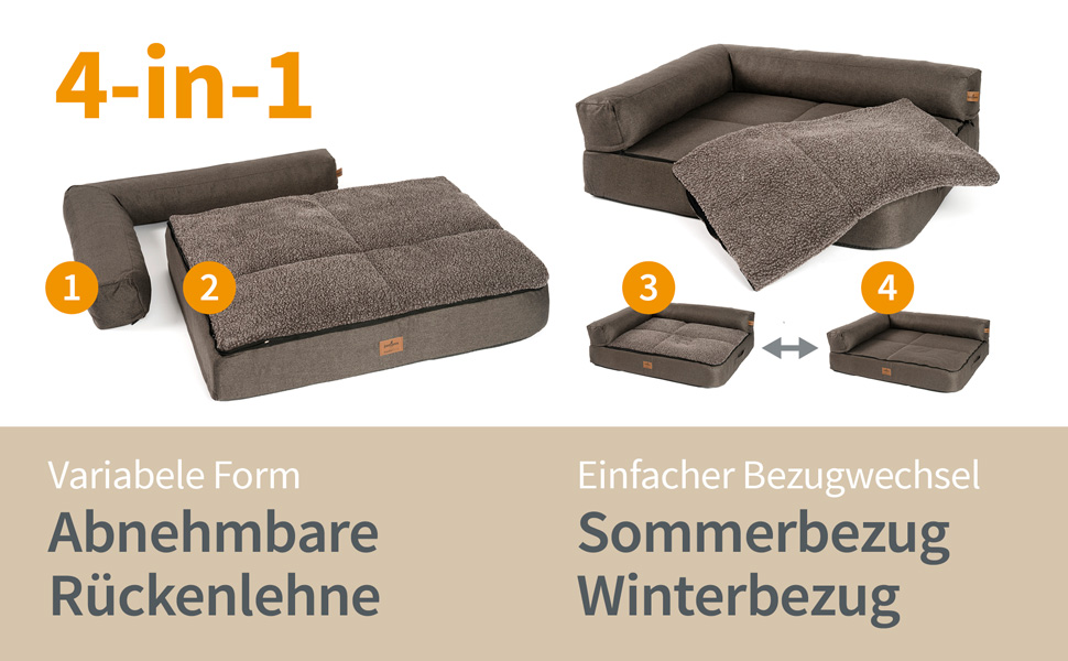 JAMAXX Преміум диван для собак 4-в-1 - ортопедичний диван з Memory Visco піною, знімні подушки, екстра-товста підкладка, змінний чохол, пральний, PDB3015 (L) 110x80x10 ECO антрацит 95*70*10 (L) Eco антрацит