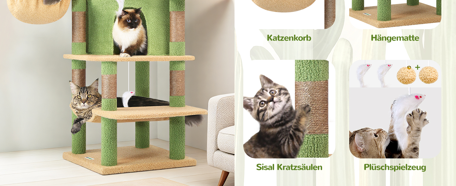 Котячий будиночок Globlazer з когтеточкою, 167 см, кутовий, зелений, для 3-4 котів