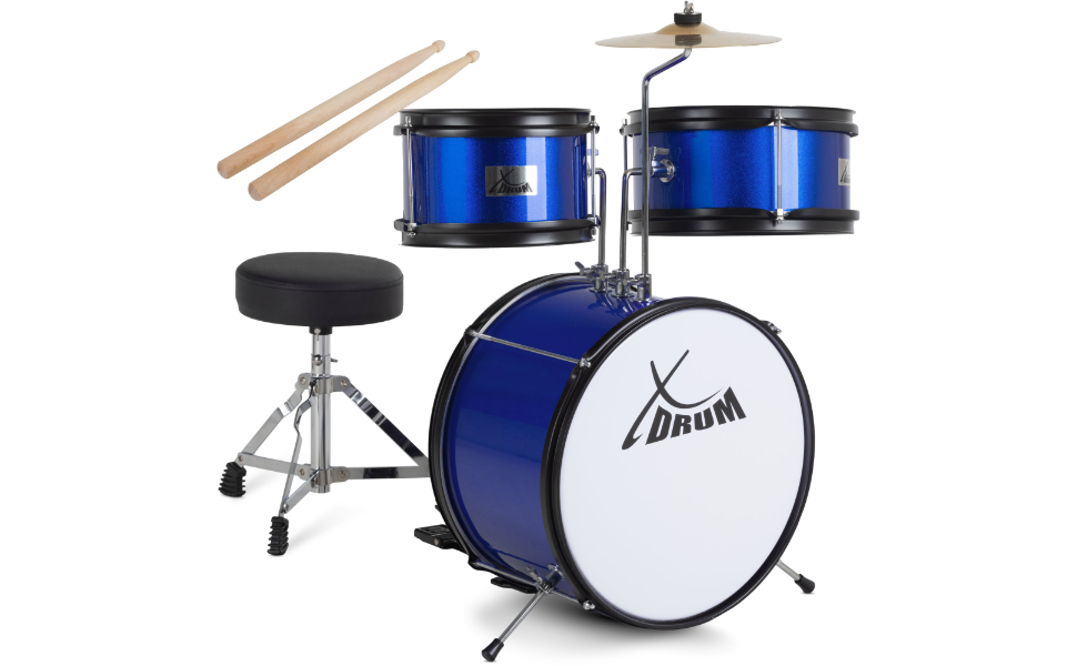 XDrum Junior KIDS барабанна установка для дітей 3-5 років - комплект зі стільчиком, паличками та ключем - блакитна