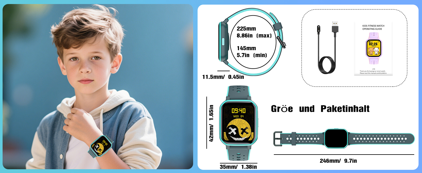Дитячий розумний годинник Kinder Smartwatch: фітнес-трекер, IP68, 19 режимів, моніторинг серця та сну, 19 спортивних режимів, зелений колір